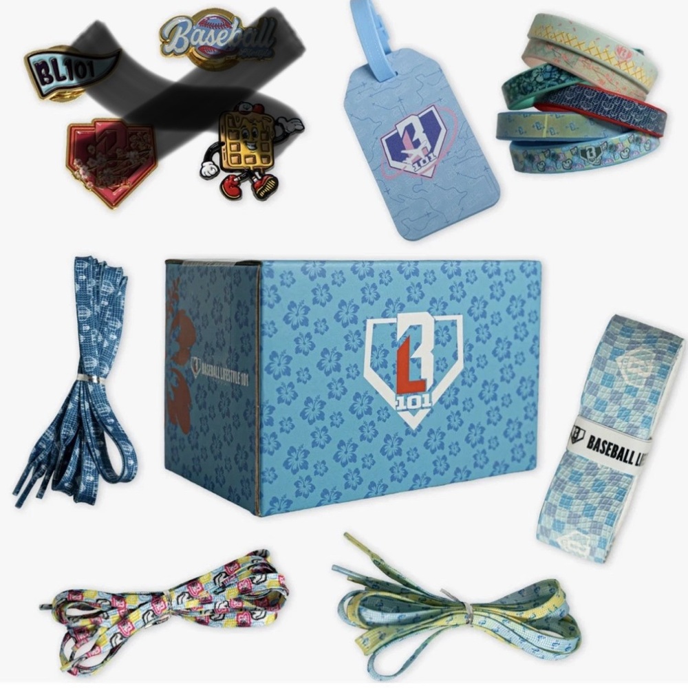 Baseball Lifestyle 101 Spring Gift Box Bat Grip Laces Bracelets Bag Tag *no Pins
